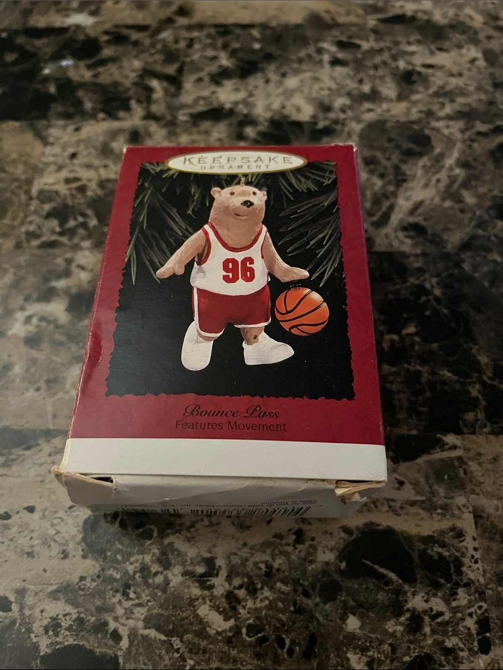 Hallmark Bear Basketball Ornament in Red and White